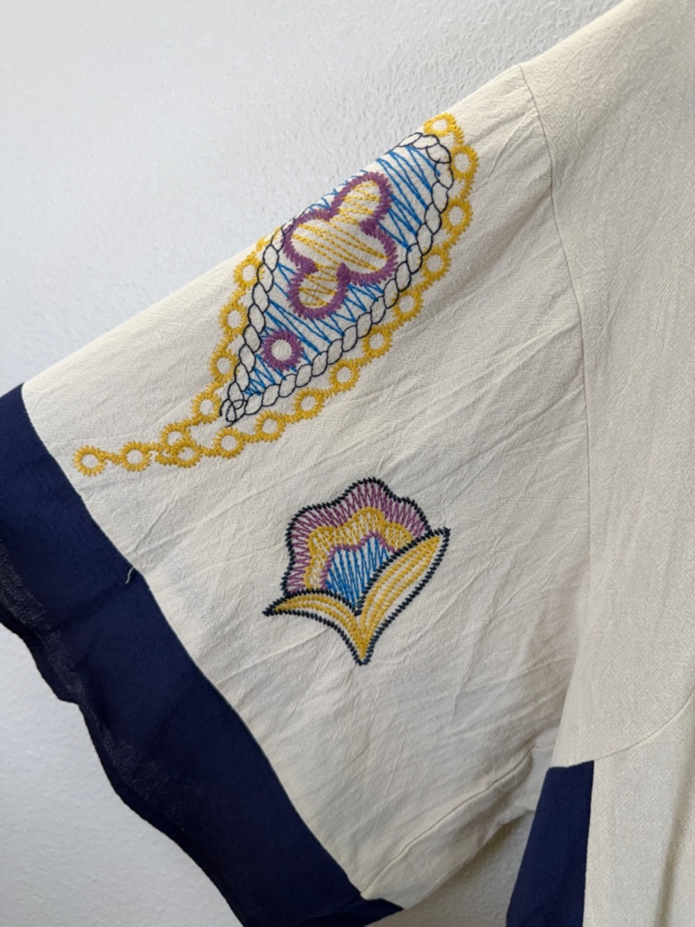 Umgee Cream Embroidered V-Neck Tunic with Navy Panels - Picture 8 of 12